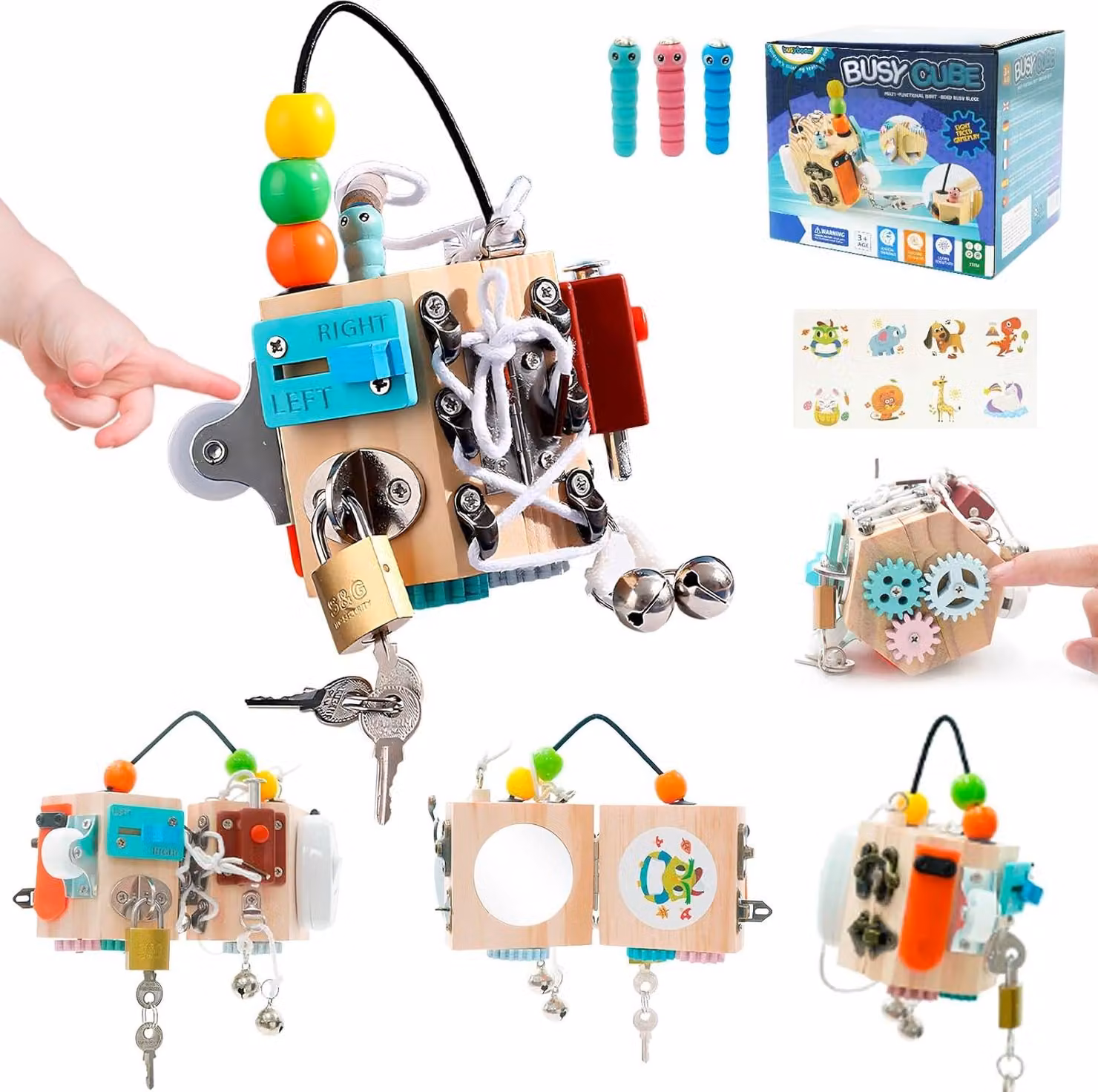 cubo attività 15 in 1 per bambini - giocattolo educativo in legno e cubo fidget