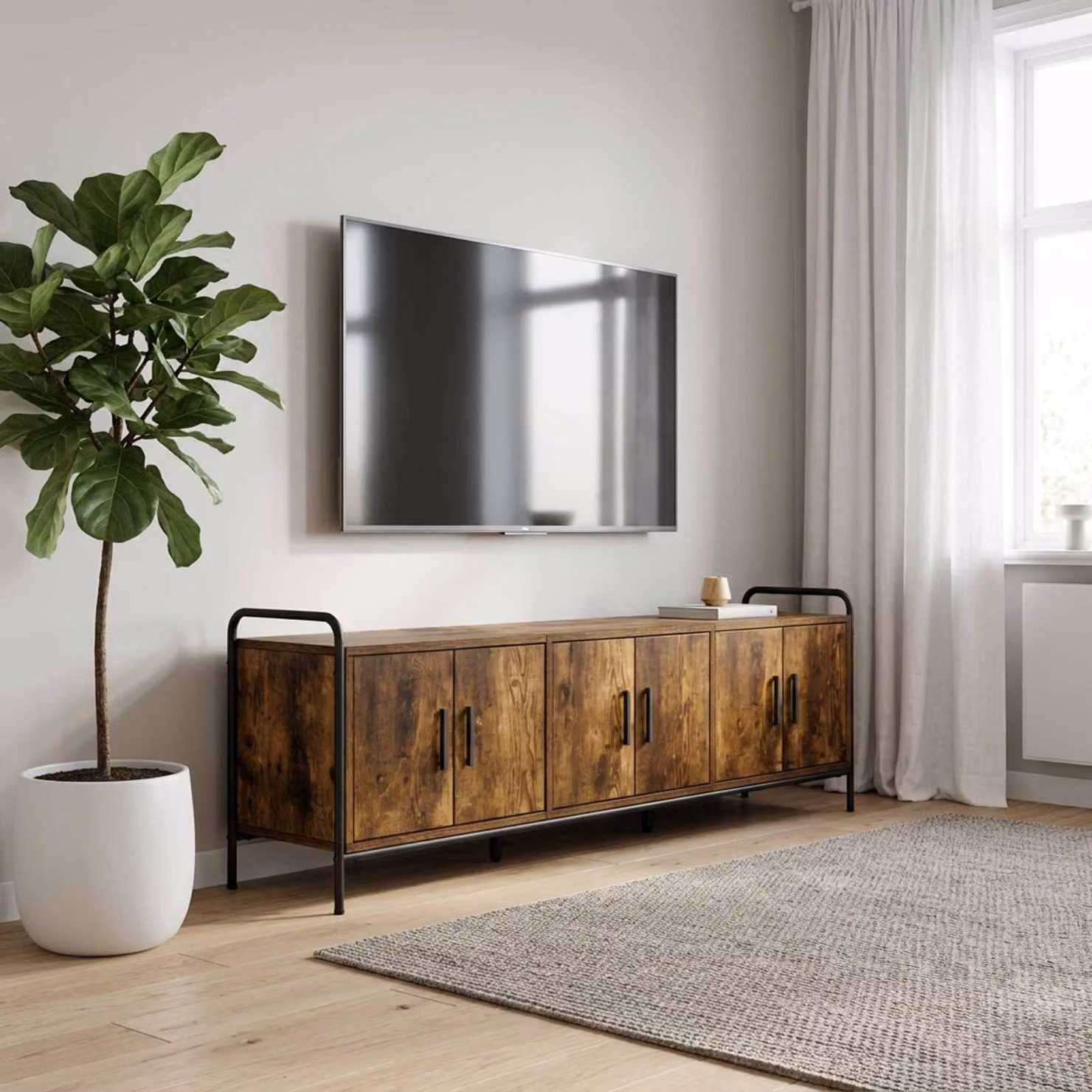 Mobile TV vidaXL moderno in legno e metallo colore marrone L 146 x P 33 x H 50 cm