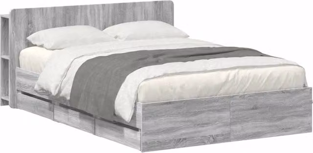 Letto matrimoniale | Letto per adulti | Telaio del letto con storage Sonoma grigio 140 x 200 cm