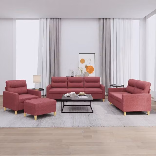 Set di Divani 4 pz con Cuscini Rosso Vino in Tessuto 3201550