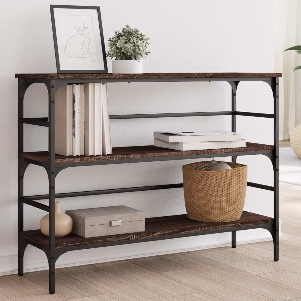vidaXL Tavolino Consolle in Legno Rovere Marrone con Design Industrial L: 100 cm, P: 32 cm, H: 75 cm