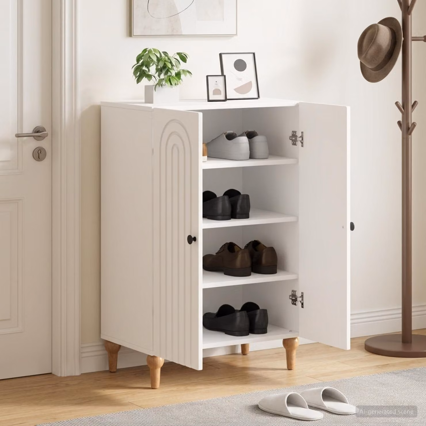 Mobile porta scarpe vidaXL ALKMAAR bianco con ante a battente e ripiani piatti L: 59,5 cm, P: 39,5 cm, H: 90 cm