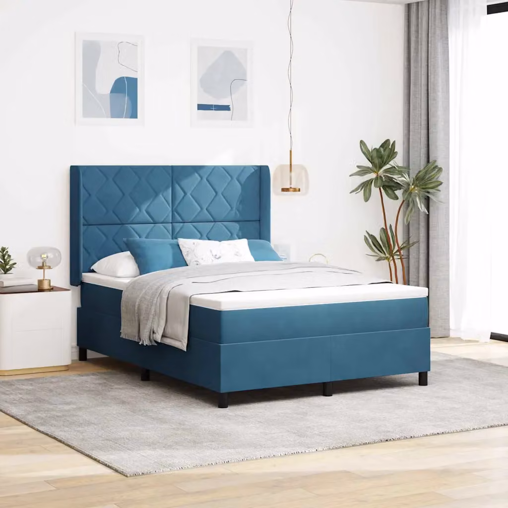 Letto a molle vidaXL in velluto blu con illuminazione LED sottostante L/P: 140 x 200 cm