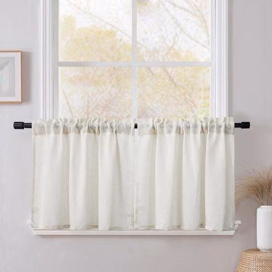 Tende trasparenti in lino effetto beige chiaro, set da 2 pezzi, 45x120 cm, semitrasparenti