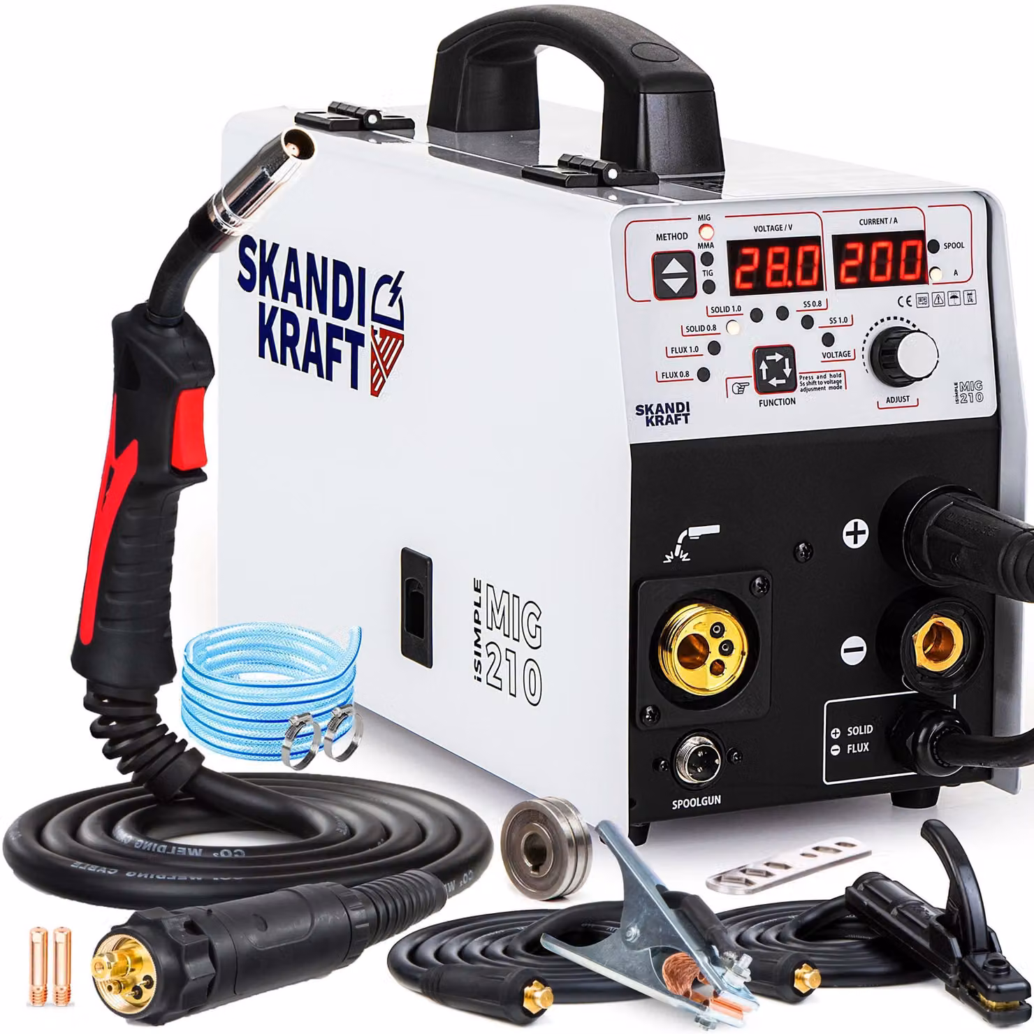 Saldatrice multifunzione 4-in-1 MIG/MAG, alimentazione a filo senza gas - Potenza 200A - Tensione 230 Volt - Adatta per materiali metallici - Ideale per hobbisti e principianti