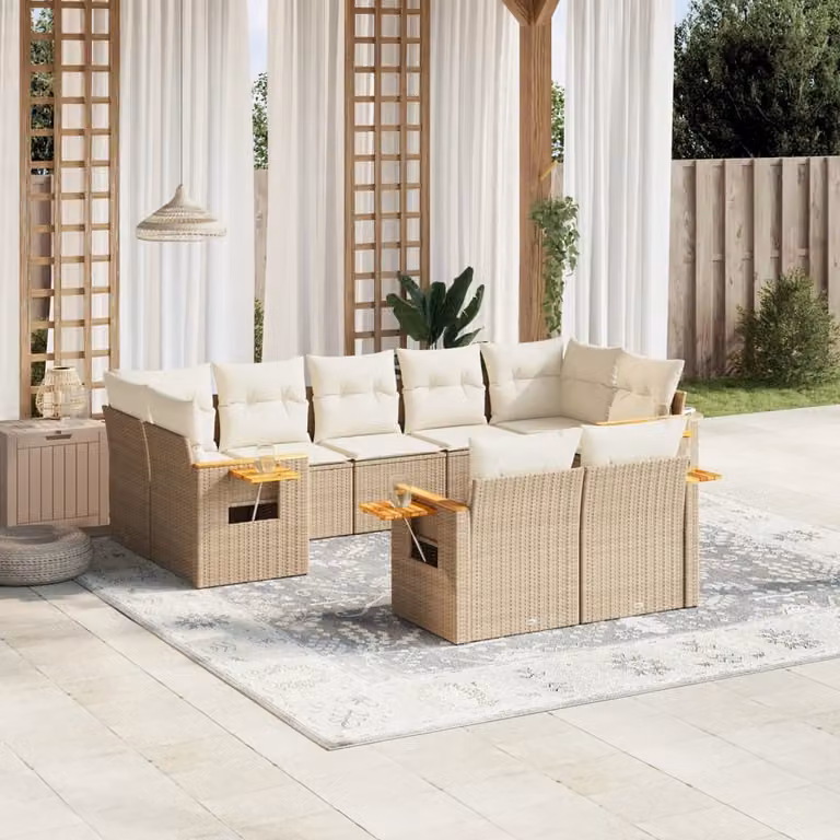 Maison Exclusive - Set Divano da Giardino 9 pz con Cuscini Beige in Polyrattan