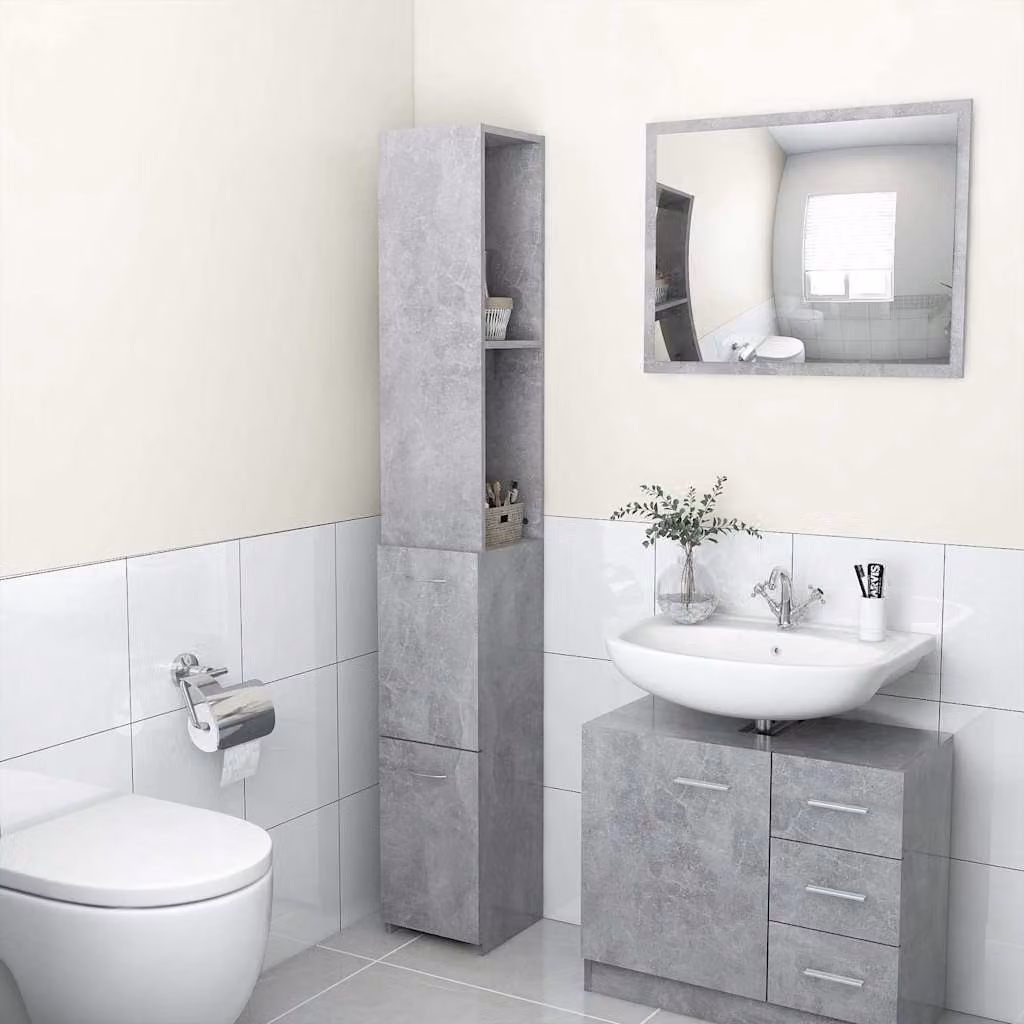 Armadietto da bagno moderno vidaXL in legno grigio opaco con ante a battente e ripiani interni, L/P/H: 25 x 26,5 x 170 cm