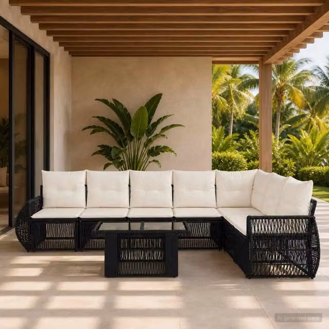 Set Divano da Giardino 8 pz Nero e Bianco Crema polyrattan 3436948