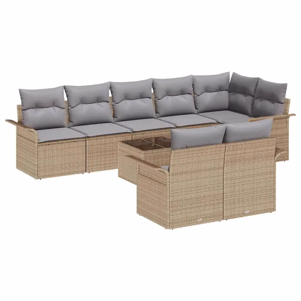 vidaXL Set Divano da Giardino a L in Polyrattan Beige con 9 Pezzi e Tavolino da Esterno – 2