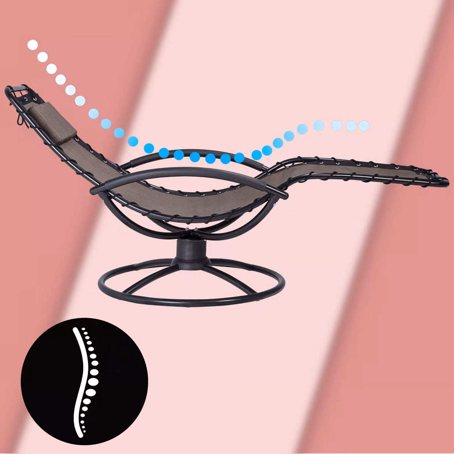 Lettino prendisole Moka Casaria con funzione dondolo, struttura in acciaio verniciato e tessuto textilene resistente ai raggi UV, colore antracite e marrone – 2
