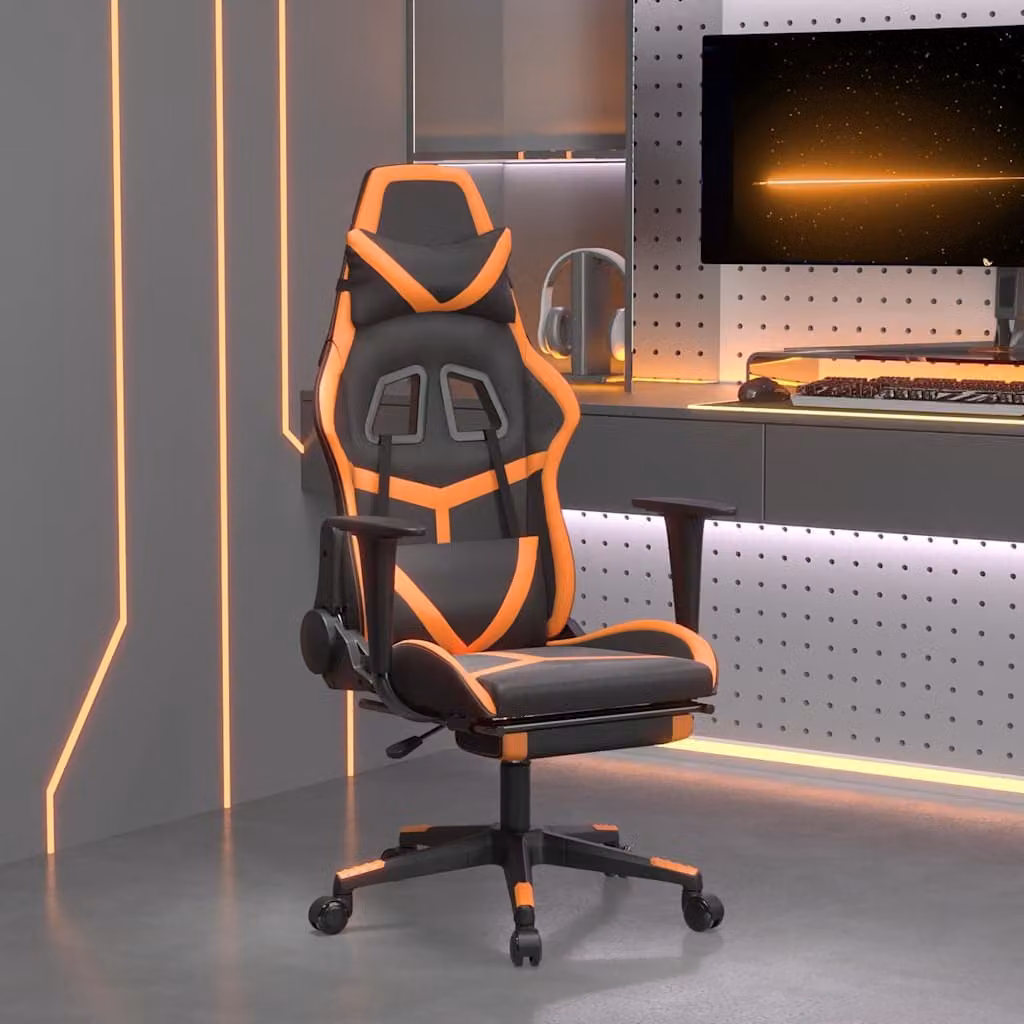 Sedia Gaming vidaXL con Poggiapiedi e Massaggio, Nero e Arancione in Similpelle