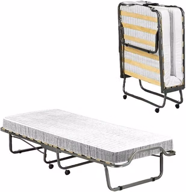 Letto pieghevole Ace con materasso in schiuma e rete a 15 doghe in legno, salvaspazio per adulti, L/P/H: 190 x 80 x 39 cm