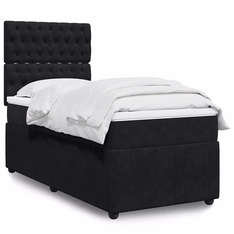 vidaXL Giroletto a Molle con Materasso Ibrido in Velluto Nero, L/P/H: 90 x 190 cm