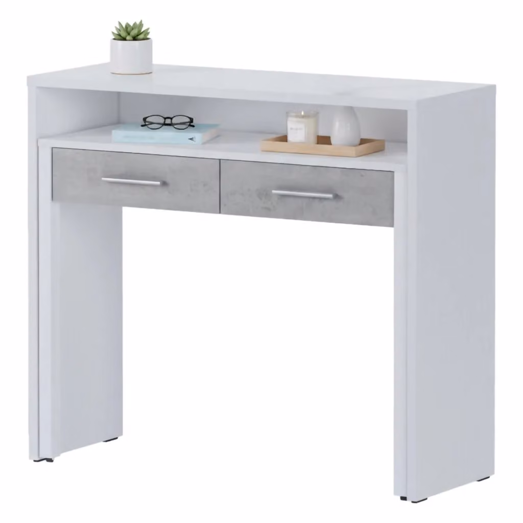 Scrivania Modulabile DMORA Opaglio per Home Office, Bianco e Grigio, L: 98.6 cm, P: 37 cm, H: 86.9 cm – 2