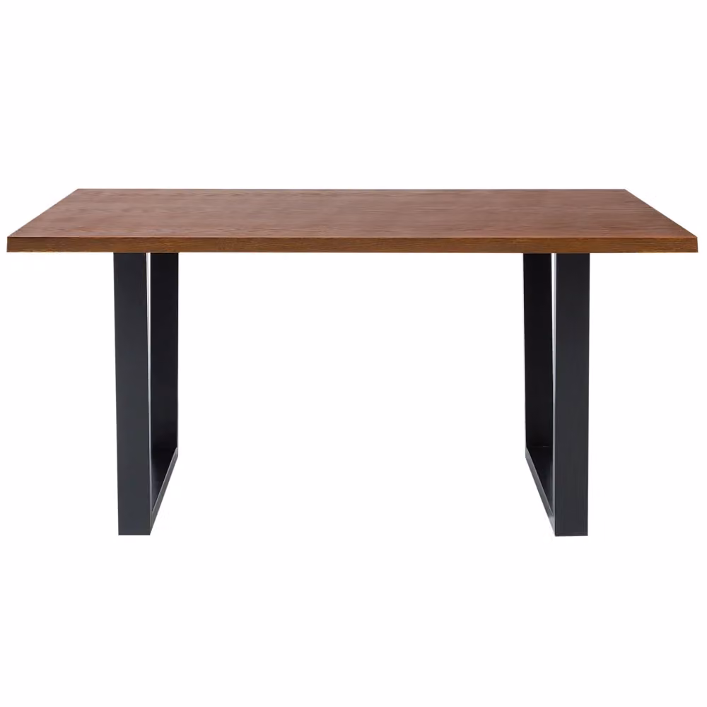 Tavolo da pranzo rettangolare Beliani in noce con gambe a slitta in metallo nero stile industriale L: 160 cm, P: 90 cm, H: 76 cm – 2
