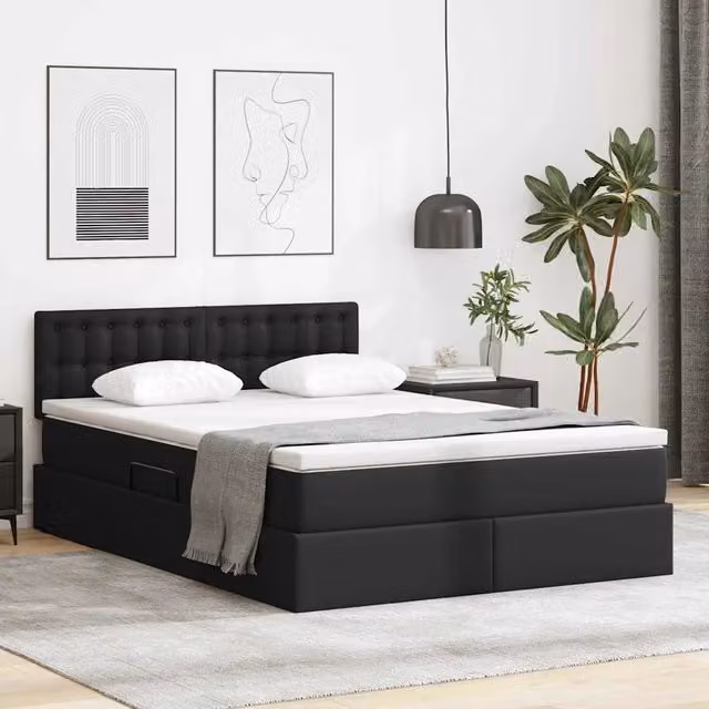 Letto con contenitore e LED Nero 140 x 190 cm Pelle Sintetica 3371029