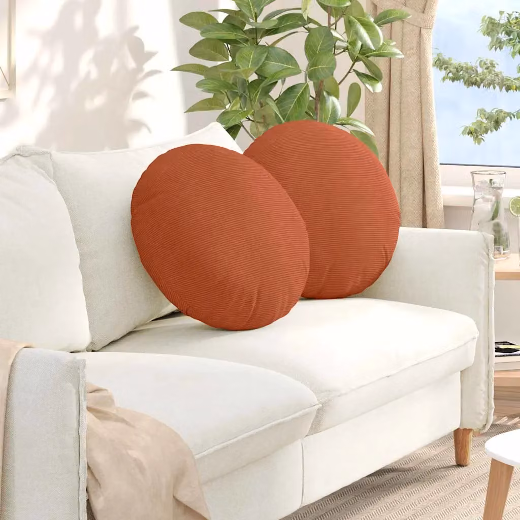 Set di 2 cuscini per seduta rotondi vidaXL in tessuto a coste rosso arancio con rivestimento rimovibile