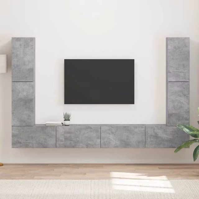 Set mobile TV 8 pz-Credenza per TV Grigio cemento Legno multistrato