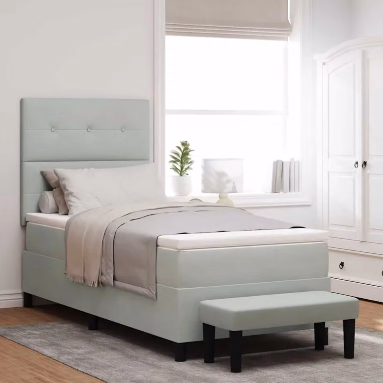 Letto a molle con testiera vidaXL in velluto grigio, L: 80 cm, P: 200 cm, H: 128 cm