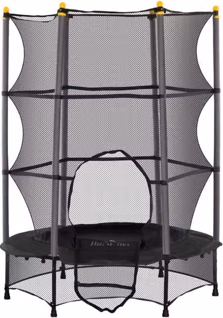 Trampolino per bambini Ø140 cm, con rete di sicurezza, per interni ed esterni, acciaio e plastica, carico max 50 kg, nero