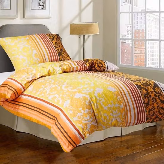 Set di coperte per letto, 135 x 200 cm, 100% cotone, respirante, set di coperte per letto soffici e morbide per persone con allergie, con cerniera e copri cuscino, 80 x 80 cm, giallo, righe di fiori, 120 g/m², cotone.