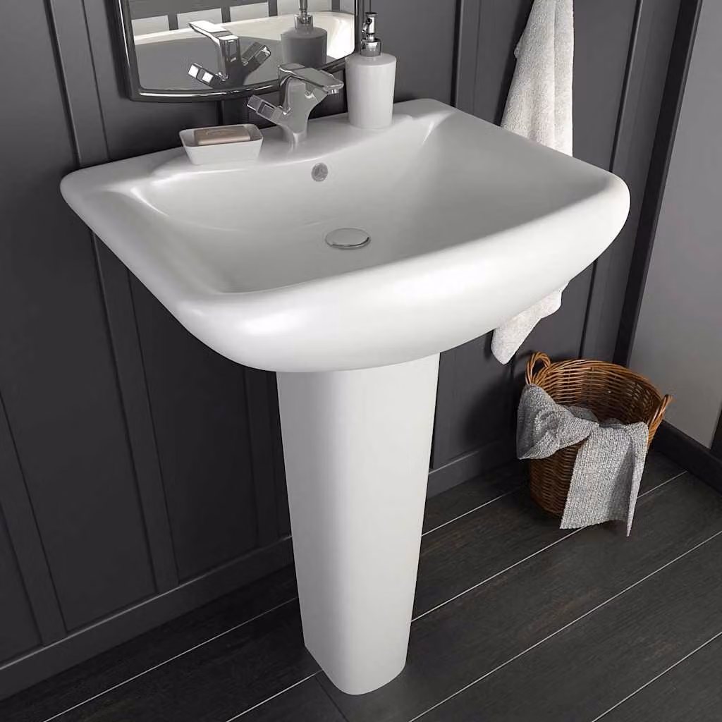 Lavandino a Colonna in Ceramica Bianca vidaXL L: 58,0 cm, P: 47,0 cm, H: 67,5 cm – 1