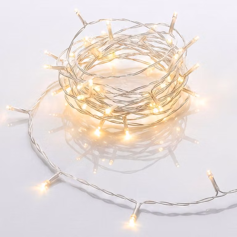 Catena luminosa a LED, luce bianco caldo, 5 metri, 50 LED, con timer, alimentata a batteria