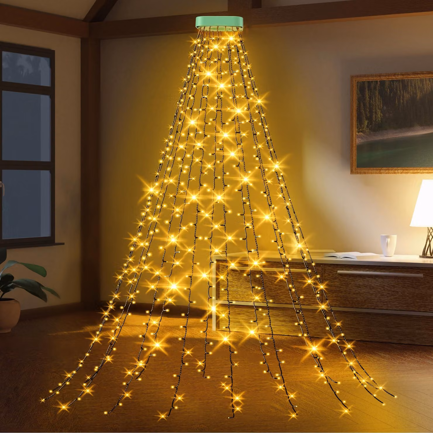 Catena luminosa a LED, lunghezza 3 metri, 480 LED, 16 fili, luce bianco caldo, grado di protezione IP65