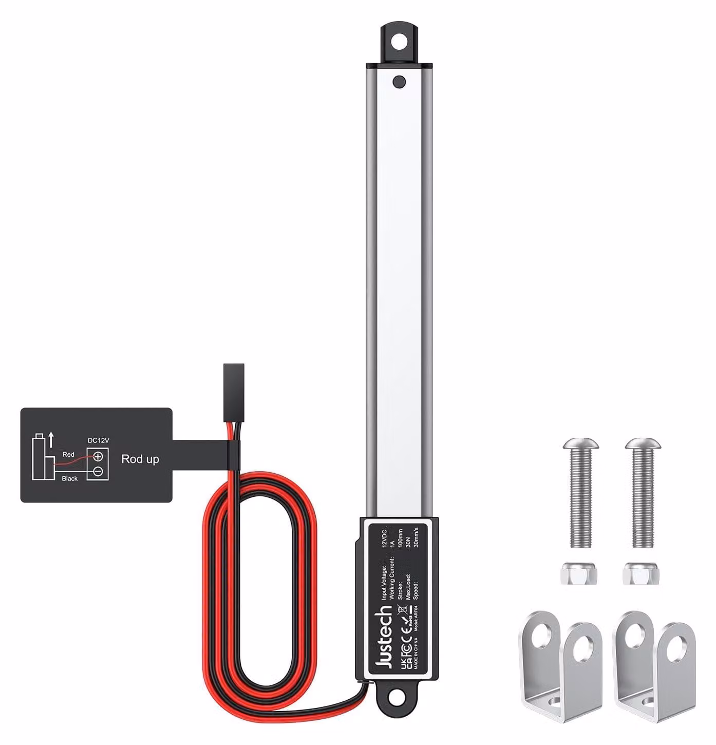 Attuatore lineare, micro-motore - 12 Volt - Forza di 32 Newton - Corsa di 100 mm - Alloggiamento in alluminio