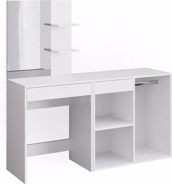 Tavolo da toeletta Isabelle Vicco Bianco con armadio moderno L: 140 cm, P: 40 cm, H: 76 cm