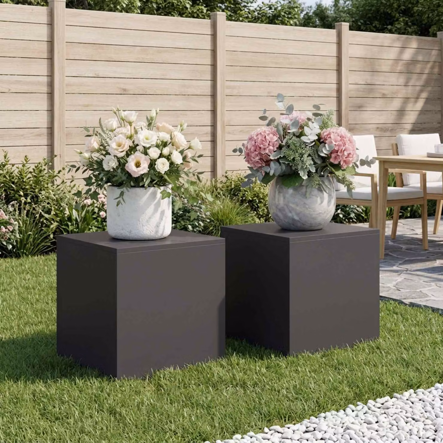 Set di 2 supporti per piante vidaXL in acciaio nero L/P/H: 40 x 40 x 40 cm