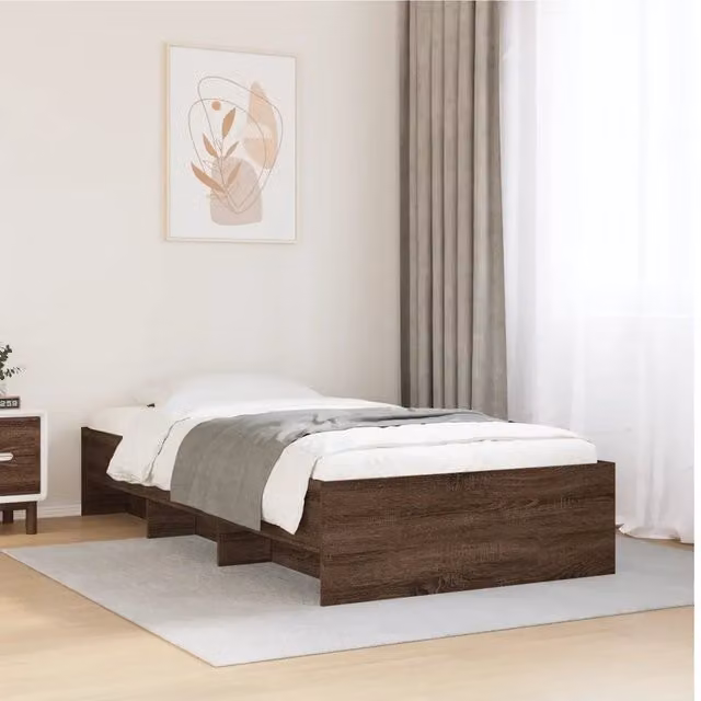 Struttura Letto Design Mania in Rovere Marrone con Doghe in Legno, L/P/H: 200 x 90 x 35 cm