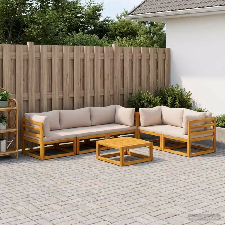 Set di divani da giardino vidaXL in legno di acacia massello con tavolo da caffè, 6 pezzi, colore marrone e beige