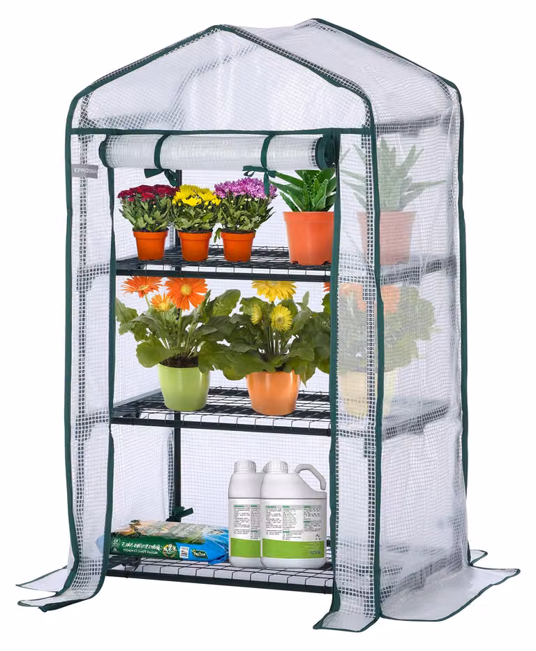 Mini serra con 3 ripiani, copertura impermeabile in polietilene, dimensioni 125x69x49 cm, ideale per il giardino