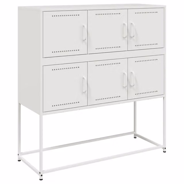 Credenza Buffet in metallo bianco stile industrial con ante a battente L: 100,5 cm, P: 39 cm, H: 107 cm – 1