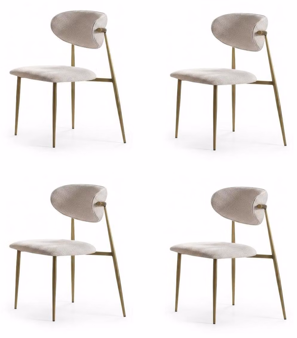 Set di sedie da pranzo, stile moderno, beige e oro, eleganti, imbottite
