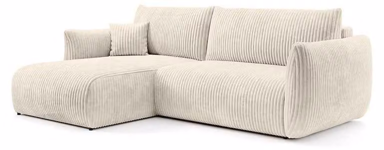 Divano angolare con funzione letto, modello Alloro, rivestito in tessuto crema