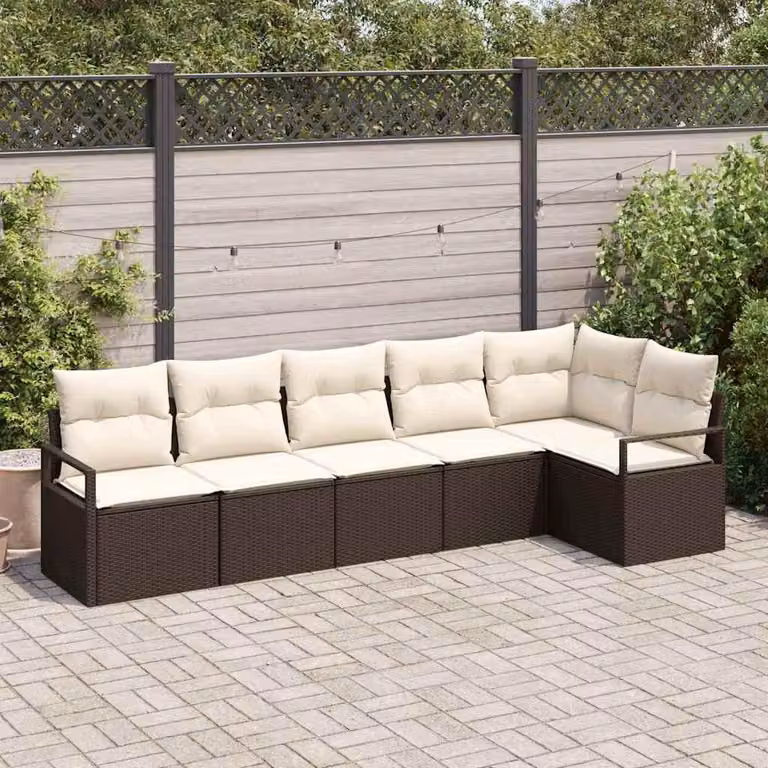 Maison Exclusive - Set da giardino composto da 6 pezzi. Divano da giardino in rattan sintetico, color marrone e bianco