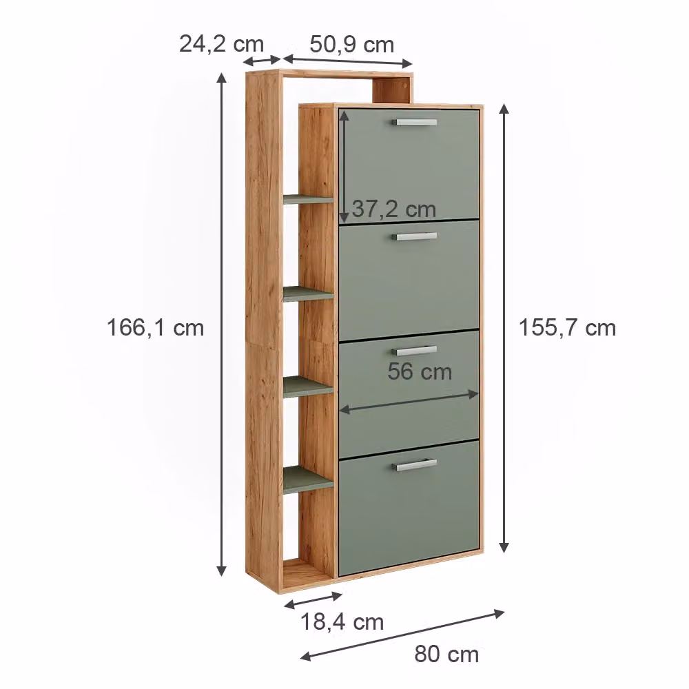 Scarpiera Orlando Vicco Rovere e Verde con scomparti basculanti L: 80 cm, H: 166.1 cm – 2