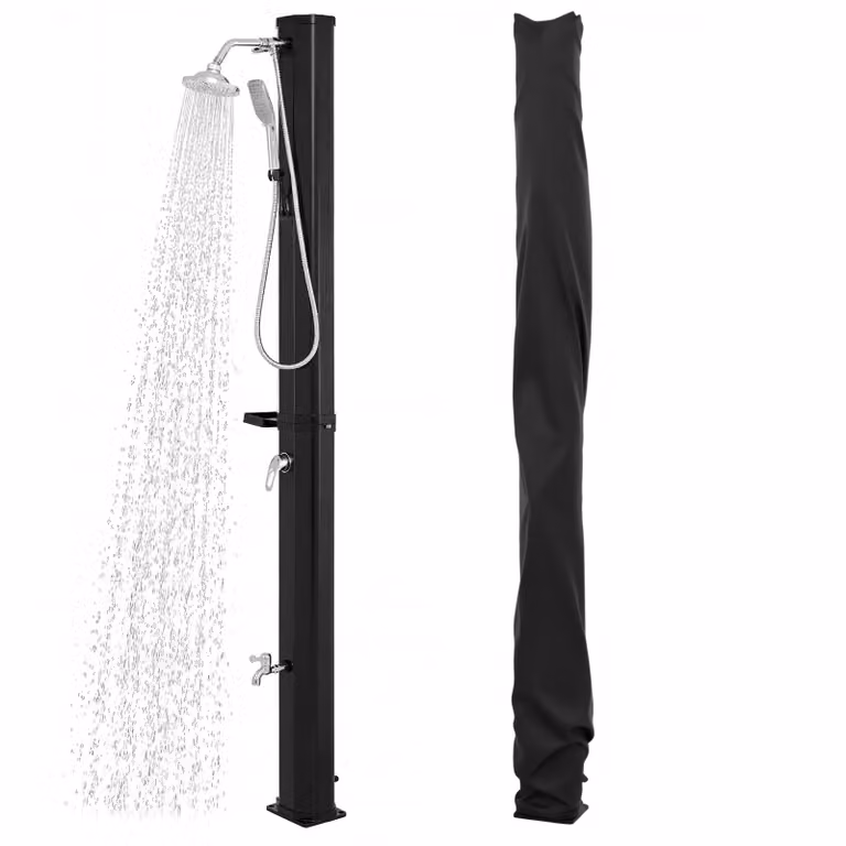 Doccia solare COSTWAY da 35 litri con doccetta, copertura, soffione a pioggia e rubinetto, doccia da giardino con acqua calda fino a max. 60 °C, doccia da piscina senza allacciamento elettrico