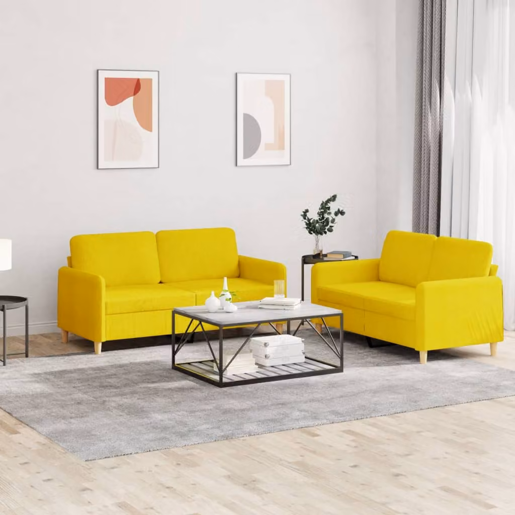Set di 2 divani vidaXL moderni in tessuto giallo con cuscini per il tuo soggiorno