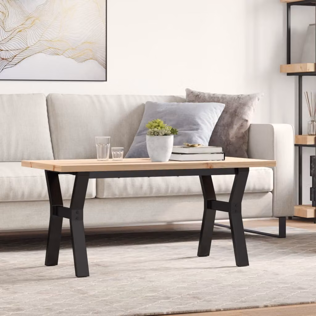 vidaXL Tavolino da Salotto Rustico in Legno di Pino e Acciaio, L 100 x P 50 x H 45,5 cm, Marrone