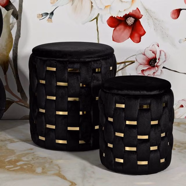 Kasane, Pouf Contenitore set da 2, 37x37x42h cm Nero