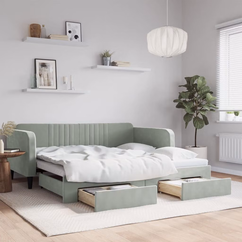 vidaXL Divano Letto con Cassetti in Velluto Grigio Chiaro