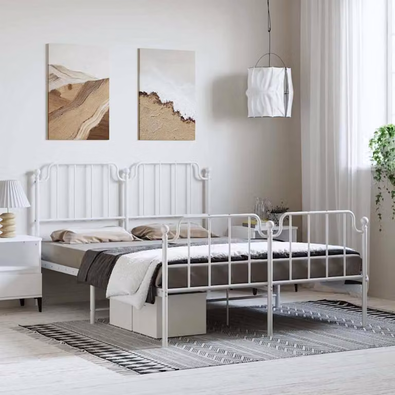 vidaXL Giroletto con Testiera e Pediera in Metallo Bianco 150x200 cm