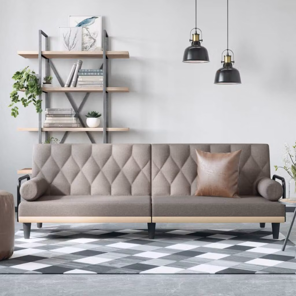 vidaXL Divano Letto Moderno con Braccioli in Tessuto Grigio Tortora
