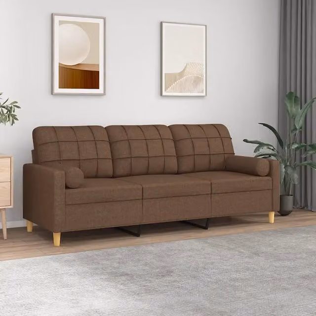 Divano a 3 Posti con Cuscini-Sofa 3 Posti con Cuscini Marrone 180 cm in Tessuto 327844