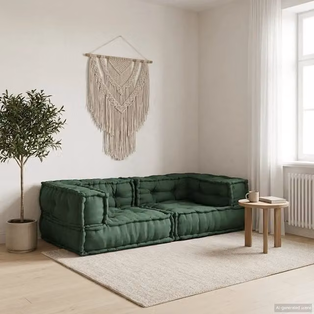 Divano Modulare a 2 Posti Verde 140x70x36 in Tessuto 4019036