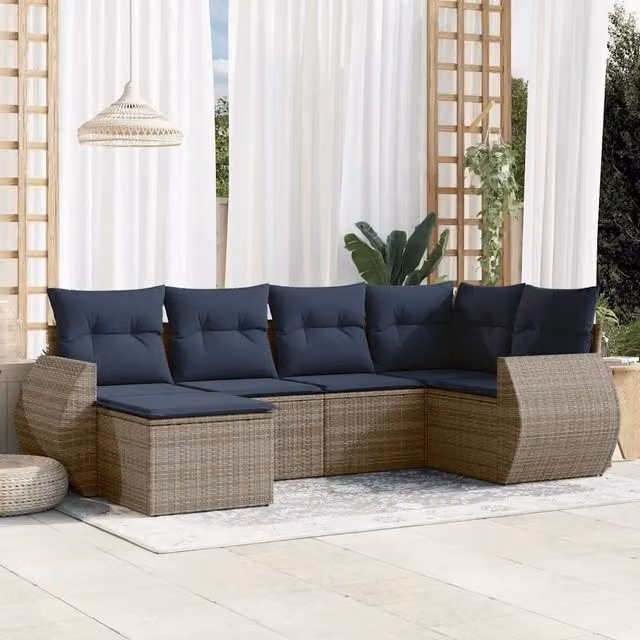 Set Divani da Giardino 6 pz con Cuscini Grigio in Polyrattan 3221660