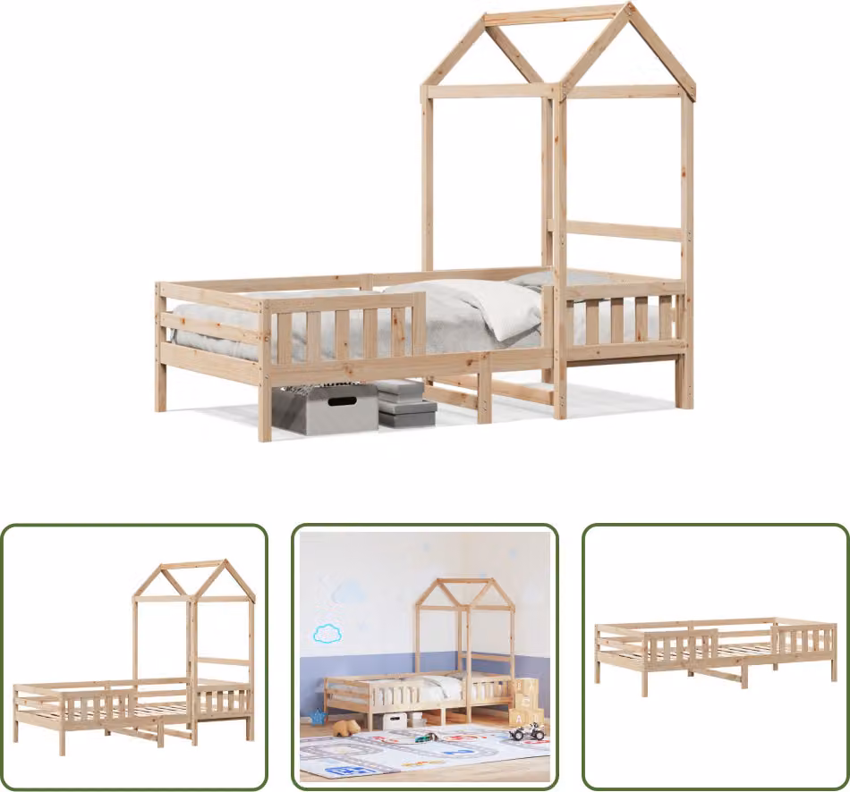 The Living Store Letto in legno massiccio con tetto 75x190 cm pino